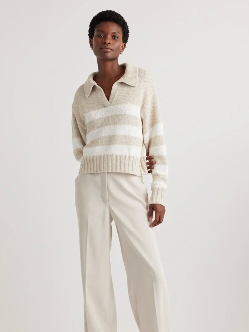 100% Organic Cropped Cotton Polo Sweater - Picture 3 of 7